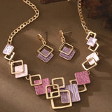 Women’s Geometric Jewelry Set – Enamel Necklace & Earrings Set