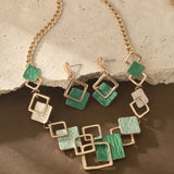 Women’s Geometric Jewelry Set – Enamel Necklace & Earrings Set