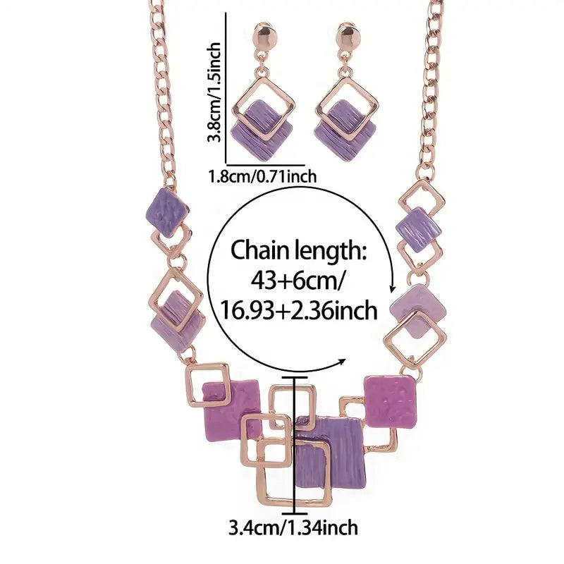 Women’s Geometric Jewelry Set – Enamel Necklace & Earrings Set