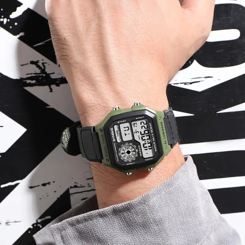 Men’s Digital Sports Watch – Shockproof Waterproof Sport Wristwatch with Luminous Display, Stopwatch, Alarm & Durable Nylon Strap