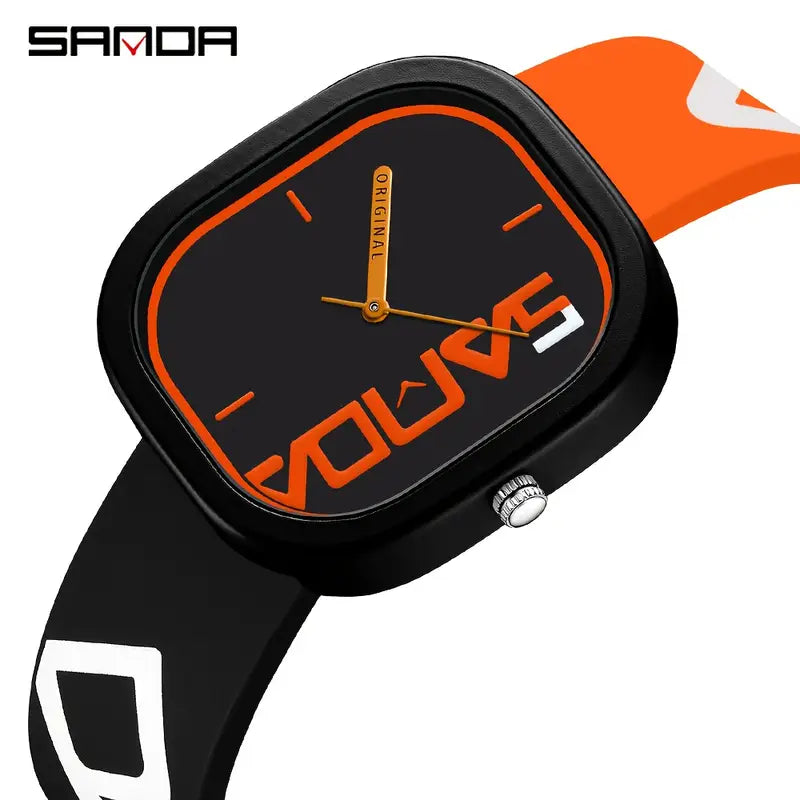 Men'S Watch - Classic Square with Red & Accents, Quartz Movement