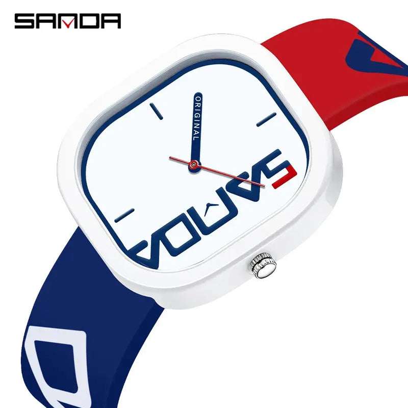 Men'S Watch - Classic Square with Red & Accents, Quartz Movement