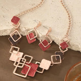 Women’s Geometric Jewelry Set – Enamel Necklace & Earrings Set