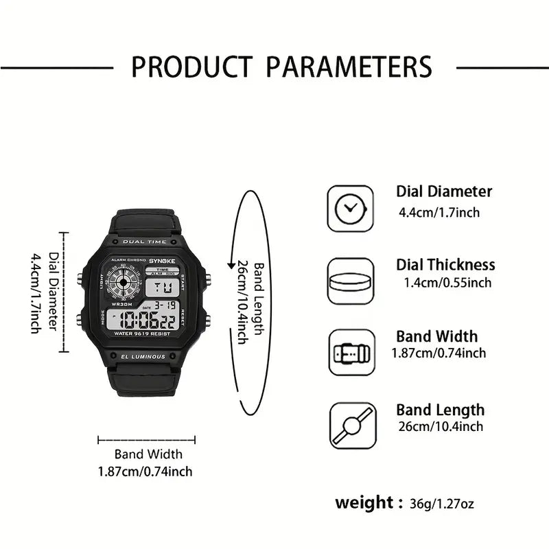 Men’s Digital Sports Watch – Shockproof Waterproof Sport Wristwatch with Luminous Display, Stopwatch, Alarm & Durable Nylon Strap