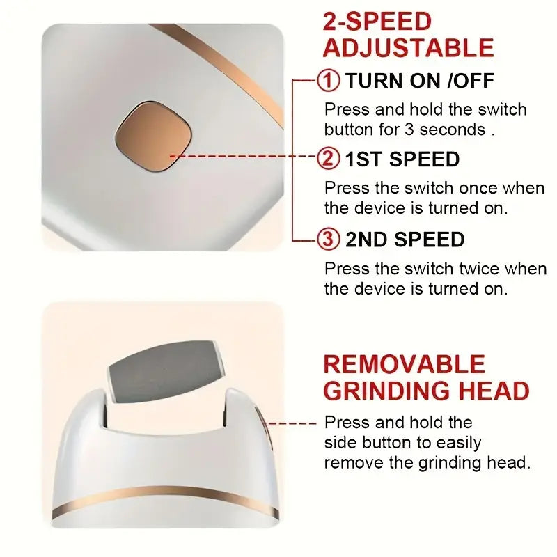 Rechargeable Electric Foot Polisher 💅| USB Rechargeable, Replaceable Heads, Portable Pedicure Tool 🌸