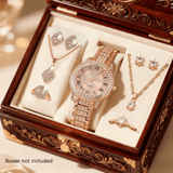 9PCS Women’s Elegant Quartz Watch & Jewellery Set