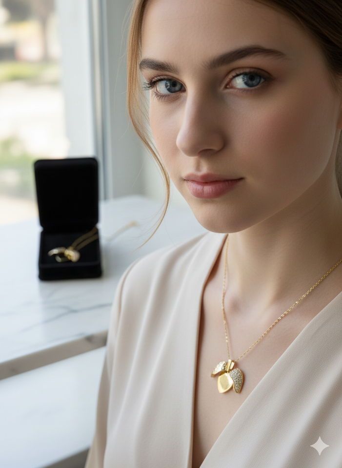 💖 Elegant Gold Heart Pendant Necklace – Crystal Heart Charm with Chain for Women 💎✨