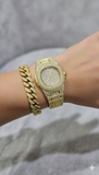 🔥 Luxury Iced-Out Watch & Cuban Bracelet Set – Gold & Silver Bling Jewelry ⌚💎
