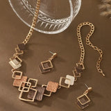 Women’s Geometric Jewelry Set – Enamel Necklace & Earrings Set