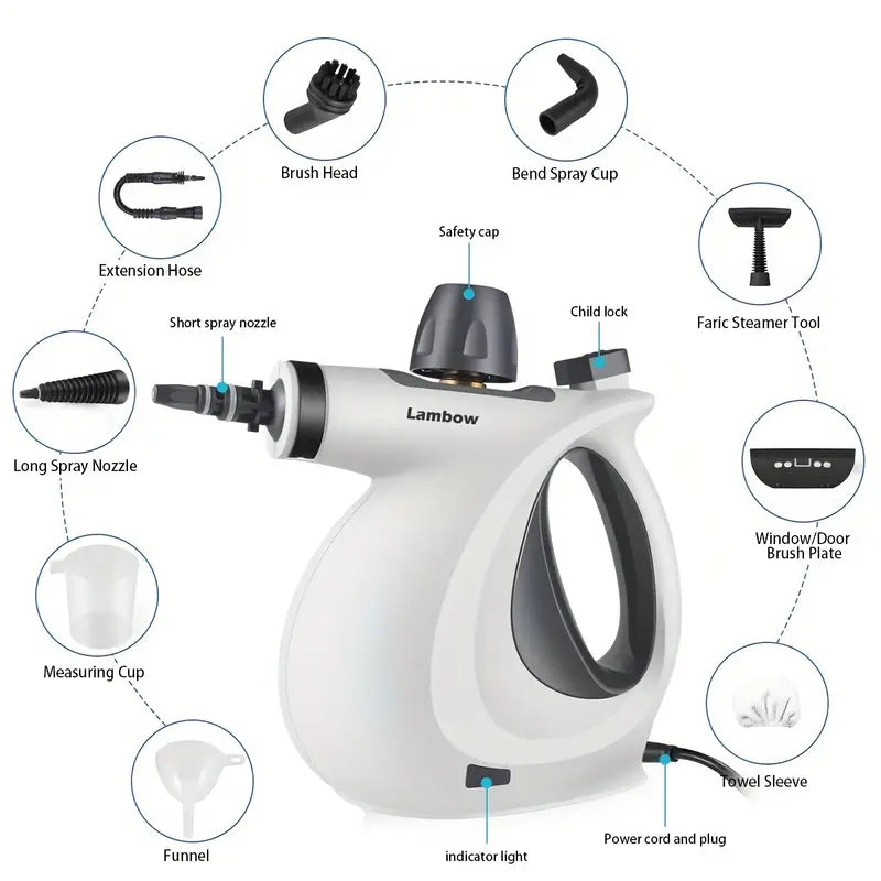 Multi-Surface Natural Steam Cleaner with 12 Accessories: Portable Power for Home