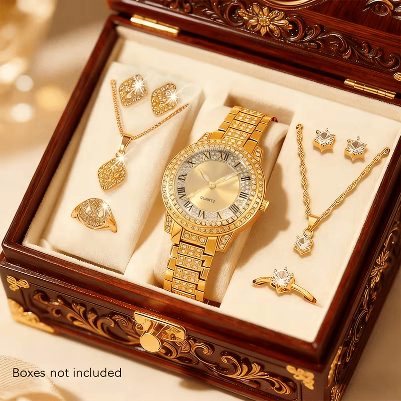 9PCS Women’s Elegant Quartz Watch & Jewellery Set
