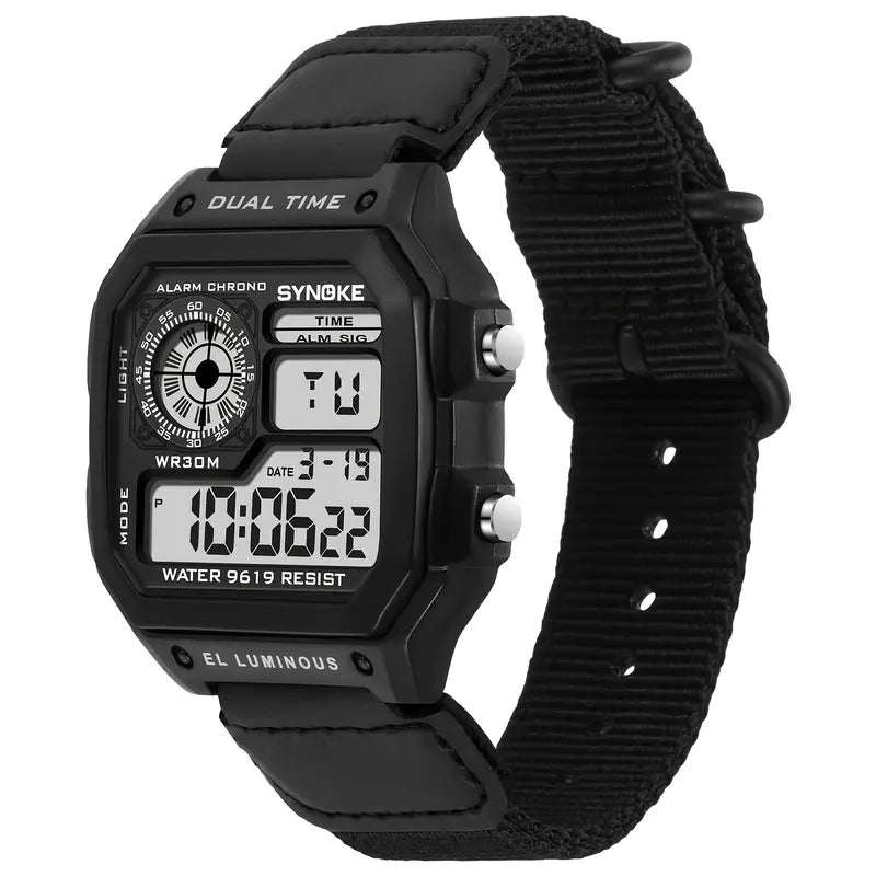 Men’s Digital Sports Watch – Shockproof Waterproof Sport Wristwatch with Luminous Display, Stopwatch, Alarm & Durable Nylon Strap