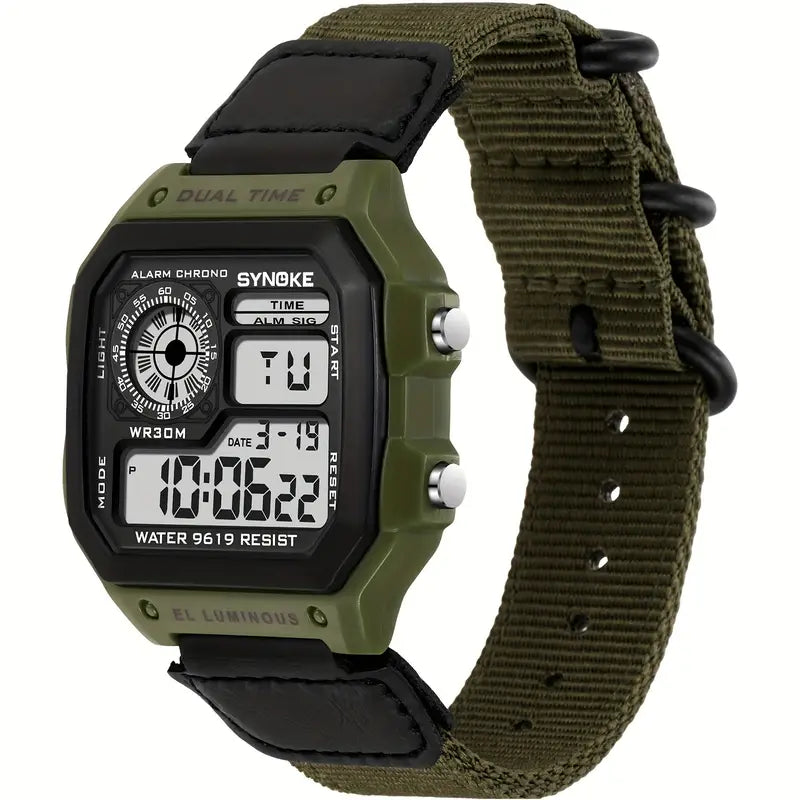 Men’s Digital Sports Watch – Shockproof Waterproof Sport Wristwatch with Luminous Display, Stopwatch, Alarm & Durable Nylon Strap