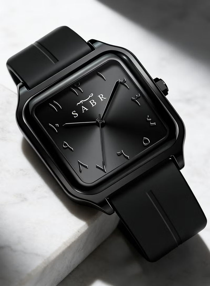 ⌚ SABA Urban Square Analog Watch – Minimalist Unisex Black Wristwatch with Silicone Strap | Modern Everyday Timepiece