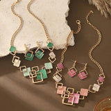 Women’s Geometric Jewelry Set – Enamel Necklace & Earrings Set