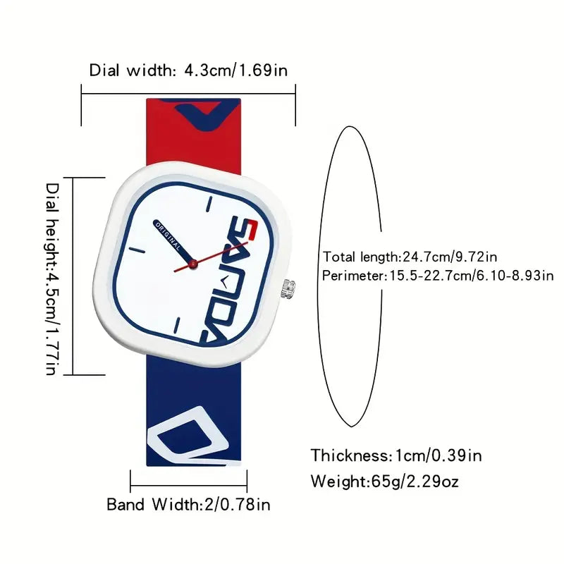 Men'S Watch - Classic Square with Red & Accents, Quartz Movement